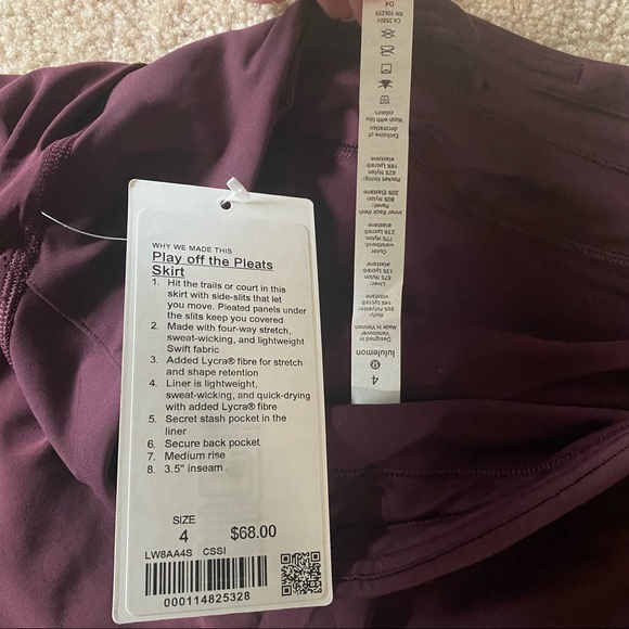 SOLD NWT Lululemon Play off the Pleats Skirt Size 4 Cassis *RARE - Picture 3 of 6